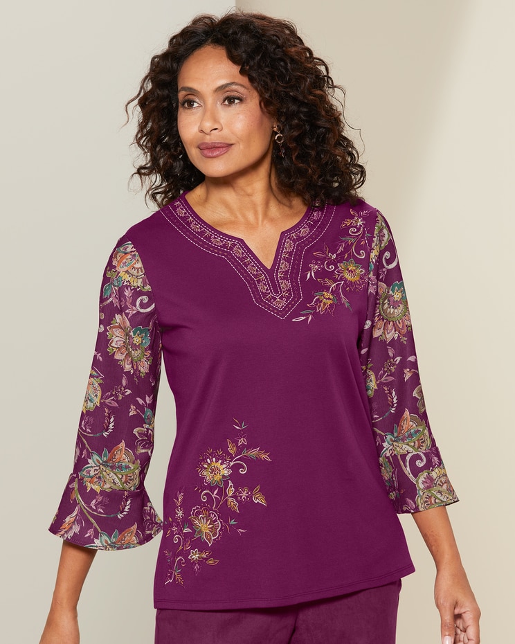 Embroidered Yoke Tee by Alfred Dunner image number 1