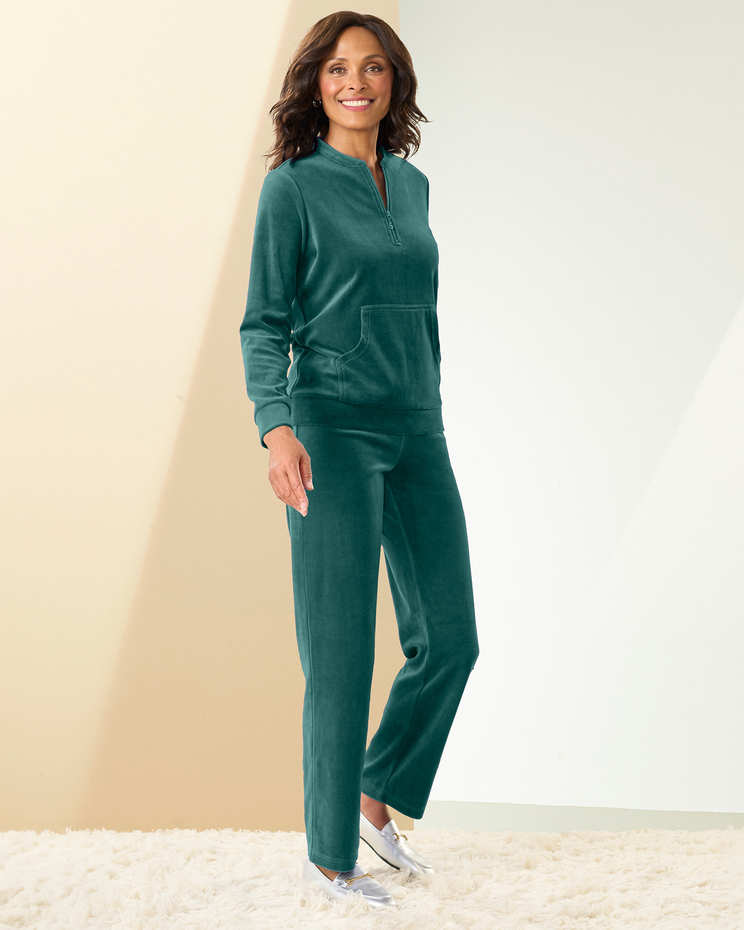 Velour Half Zip Pullover & Pant Set by D&D Lifestyle™ image number 1