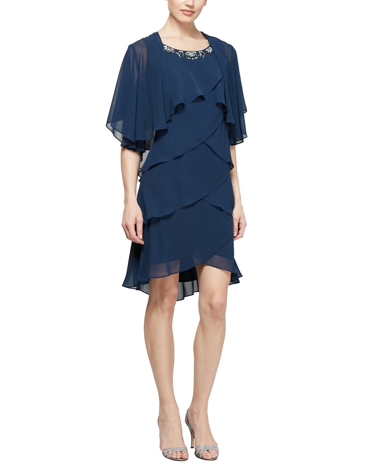 S.L. Fashions Chiffon Tier Jacket Dress image number 1