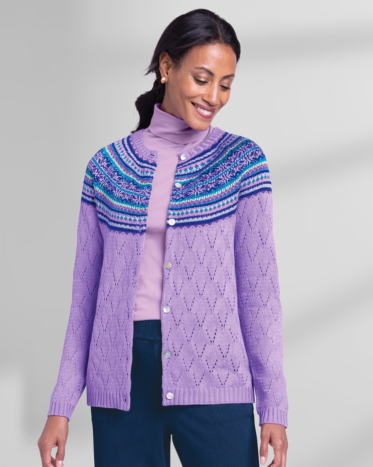 Fair Isle Pointelle Cardigan image number 1