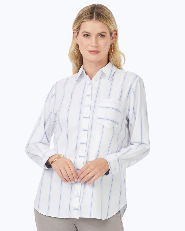 Foxcroft Boyfriend Long Sleeve Stretch Stripe Shirt image number 1