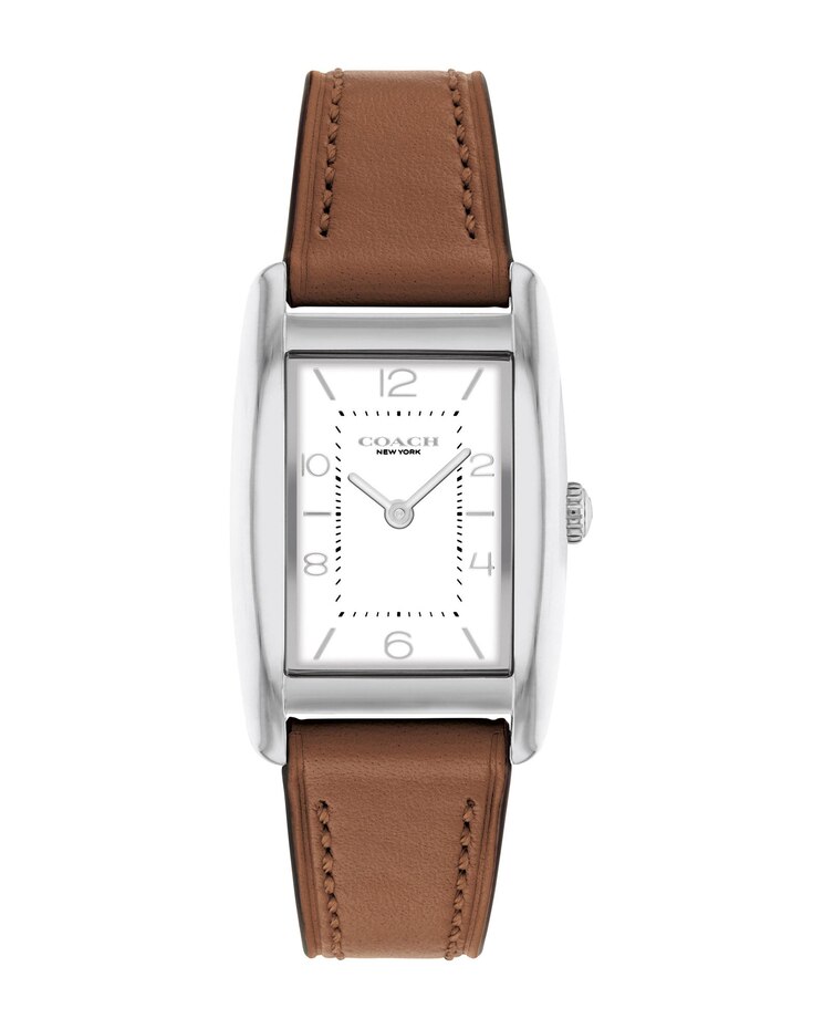 Coach Reese Silvertone Brown Leather Strap Watch image number 1