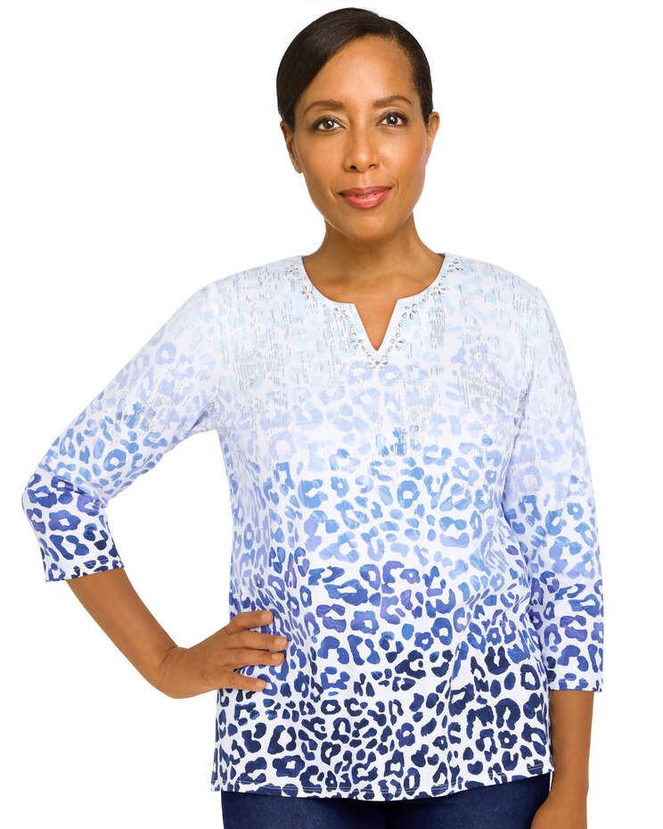 Alfred Dunner® Classic Split Neck Animal Ombre Top image number 1