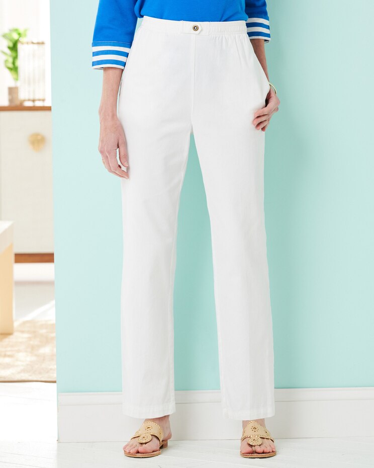 Cotton Tab-Front Straight Leg Pull-On Denim Jeans image number 1