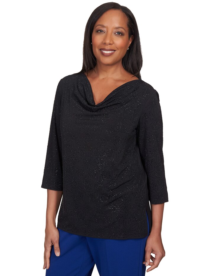 Alfred Dunner® Downtown Vibe Shimmery Cowl Neck Top image number 3