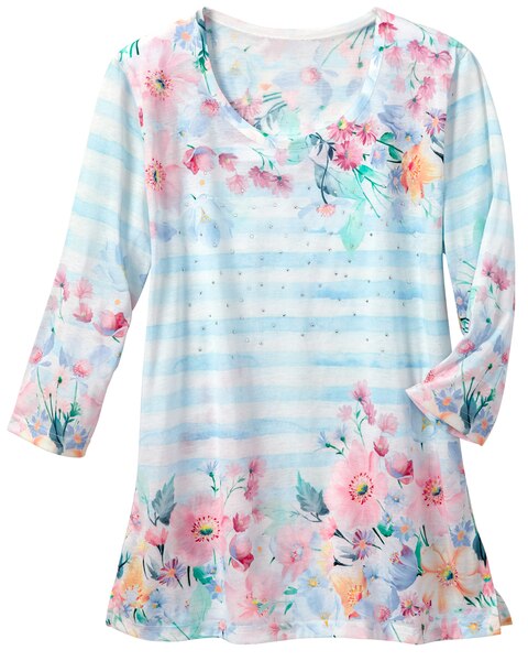 Watercolor Stripe Floral Tee