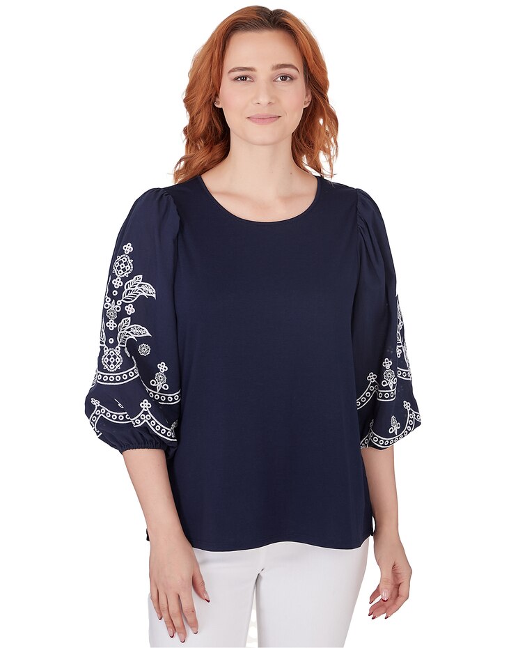 Ruby Rd® By The Sea Knit Embroidered Top image number 1