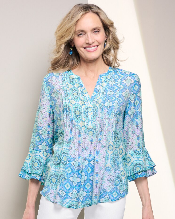 Pintucked Tile Patchwork Blouse by Ruby Road image number 1