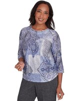Alfred Dunner® Worth Avenue Medallion Patchwork Beaded Crew Neck Top thumbnail number 3