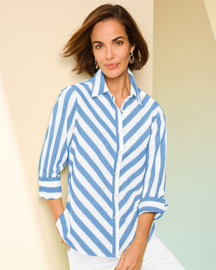 3/4 Sleeve Bias Stripe Shirt image number 1