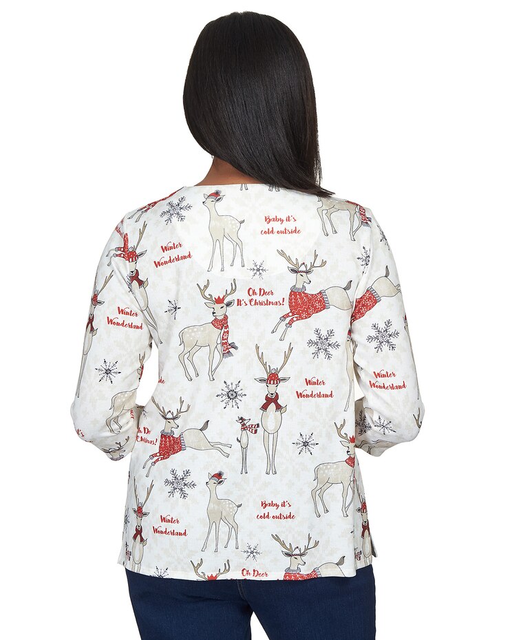 Alfred Dunner® Oh Deer Split Neck Top image number 2