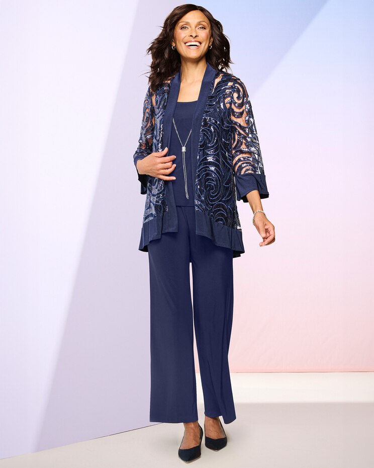 3-Piece Sequin Scroll Pant Set image number 1