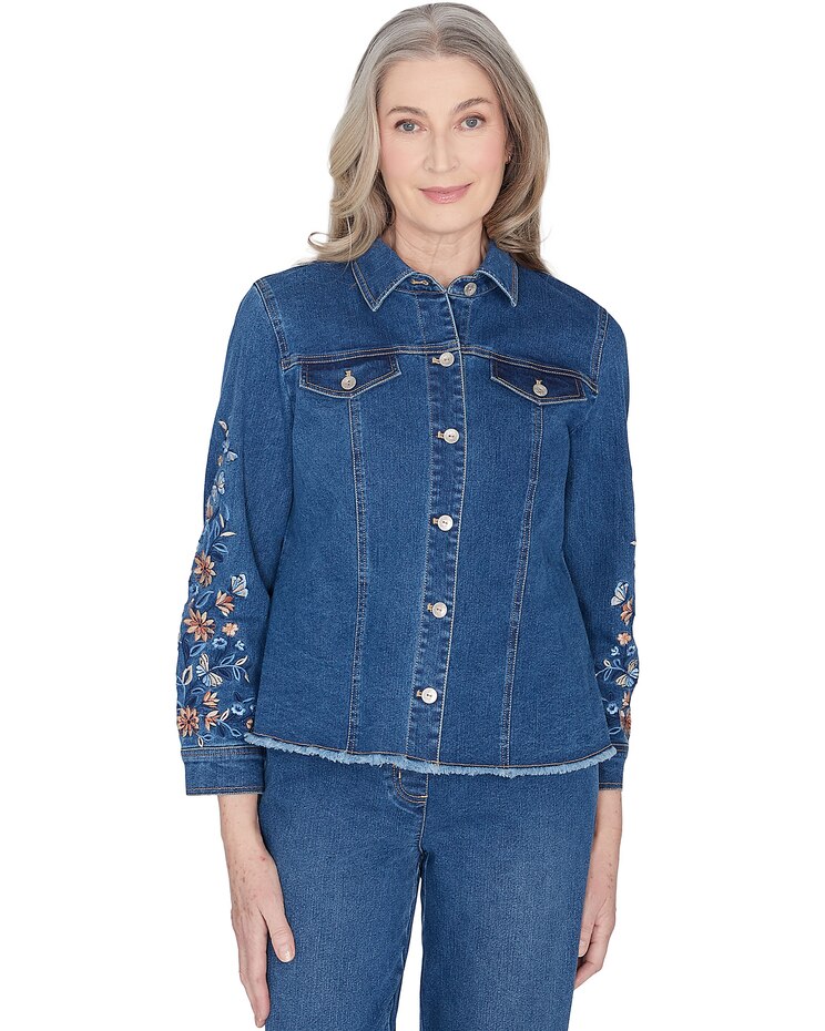 Alfred Dunner® Scottsdale Floral Embroidered Fringe Jacket image number 1