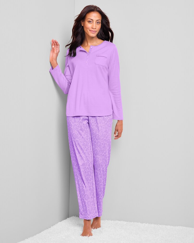 Lace-Print Knit Henley Pajamas image number 1