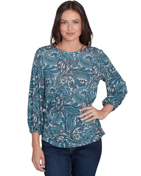 Ruby Rd® Wintery Glow Knit Emb Paisley Top