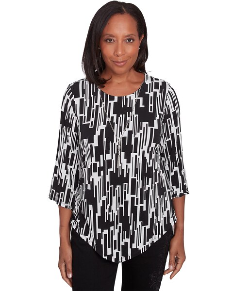 Alfred Dunner® Classics Vertical Geometric Top with Necklace