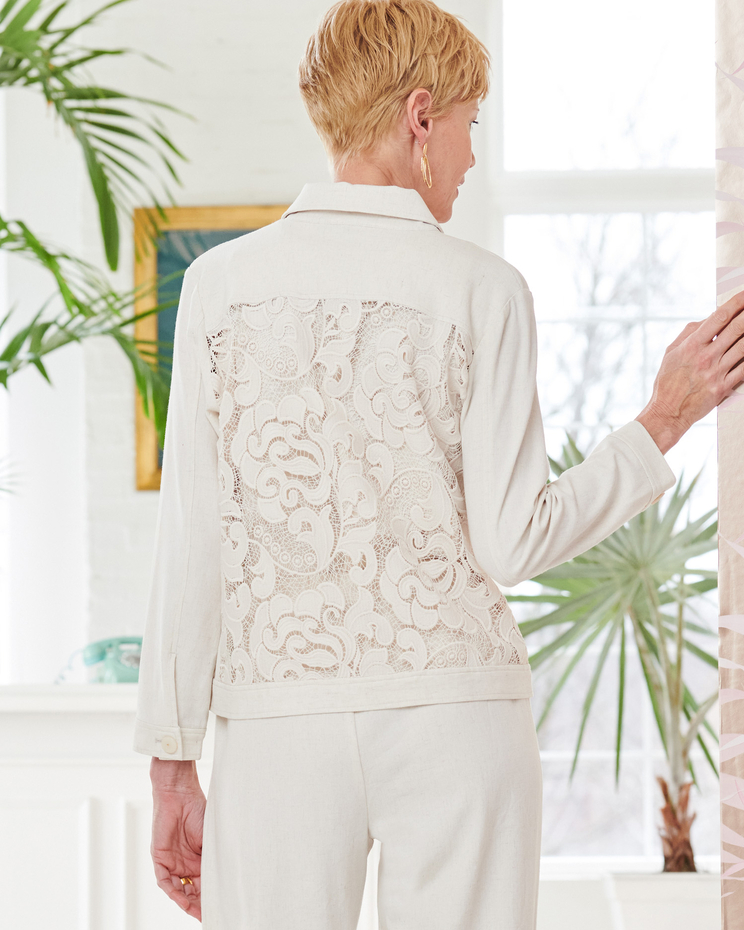 Look-Of-Linen Lace Back Jacket image number 4