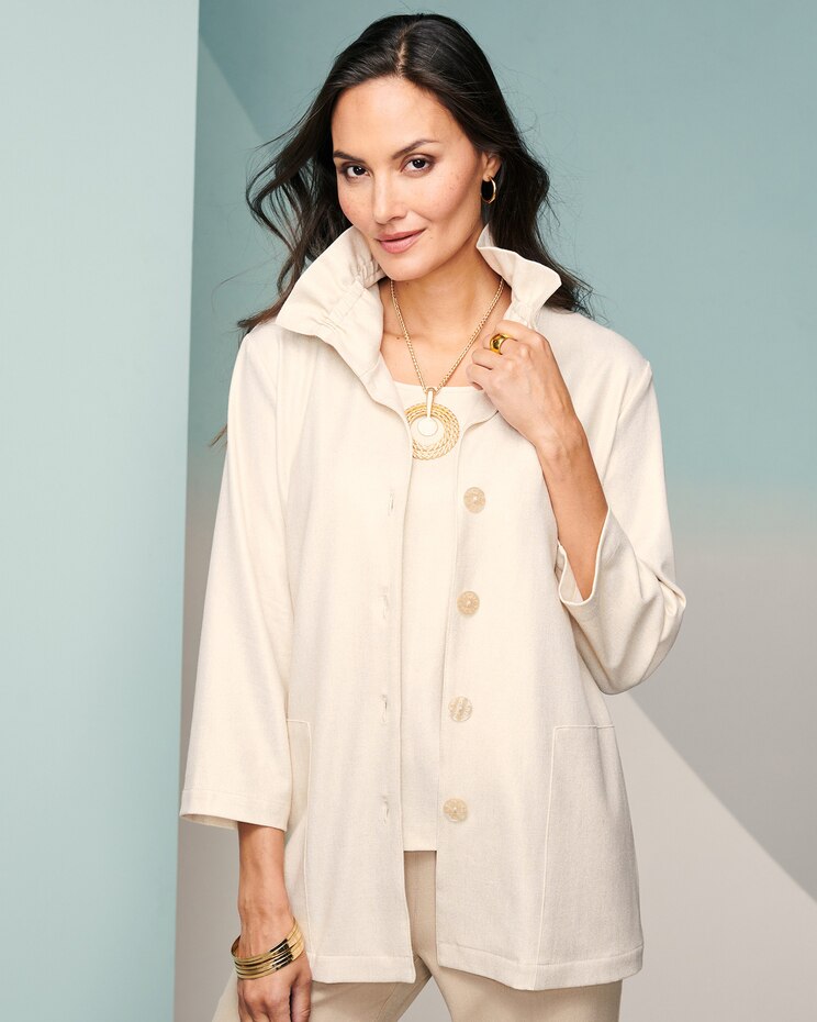 Look-Of-Linen Ruffle Collar Jacket image number 1
