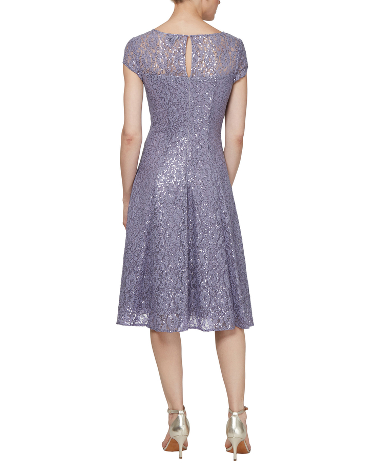 S.L. Fashions Cap Sleeve Tea Length Sequin Lace Dress image number 5