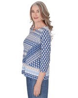 Alfred Dunner® Blue Bayou Geometric Three Quarter Sleeve Top thumbnail number 4