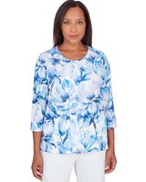 Alfred Dunner® Watercolor Floral Lace Paneled Top thumbnail number 1