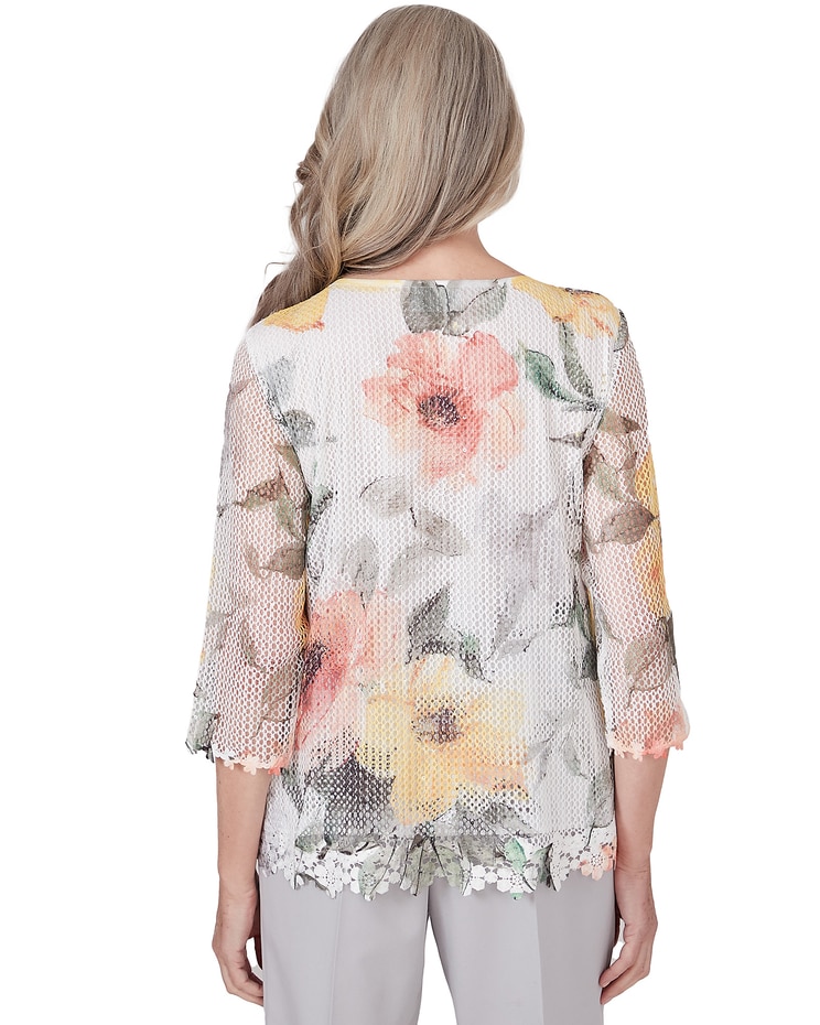 Alfred Dunner® Charleston Watercolor Floral Mesh Top image number 2