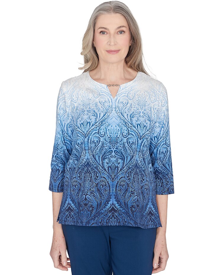 Alfred Dunner® Classics Ombre Beaded Keyhole Neck Top image number 1