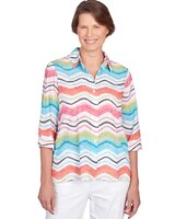Alfred Dunner® Wavy Stripe Button Down Top thumbnail number 1