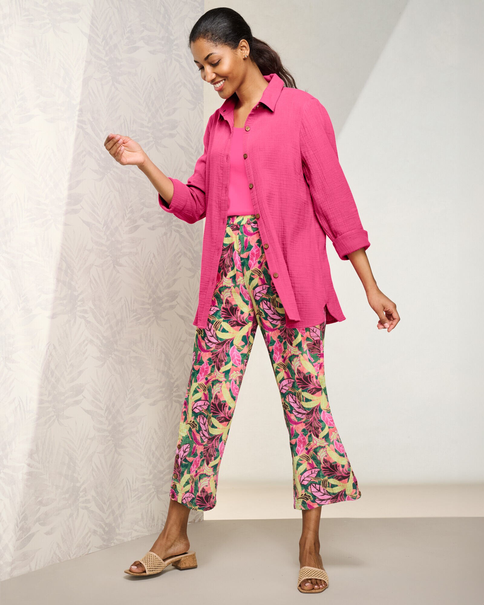 Chiffon Dot Print 3/4 Sleeve Shirt | Draper's & Damon's