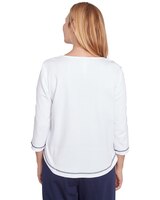 Alfred Dunner® Block Island Floral Embroidered Neckline Three Quarter Sleeve Top thumbnail number 2
