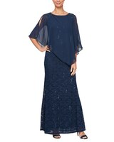 Beaded Shoulder Attached Cape Dress thumbnail number 1