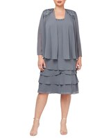 S.L. Fashions Lace Shoulder Beaded Tier Jacket Dress thumbnail number 5