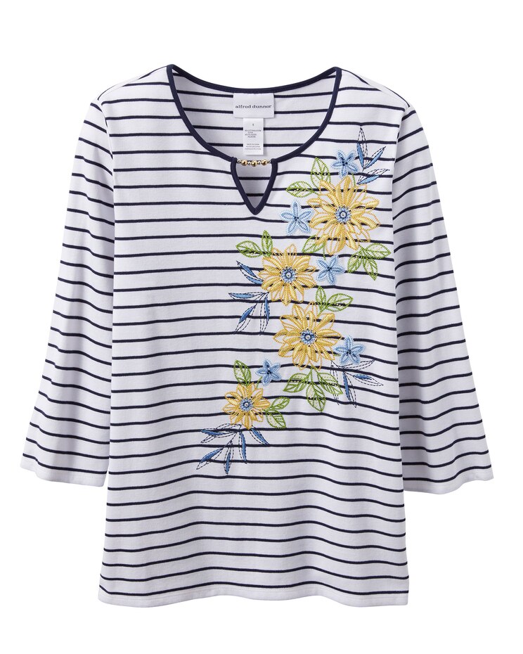 Alfred Dunner Pinstripe With Sunflowers Knit Top image number 1