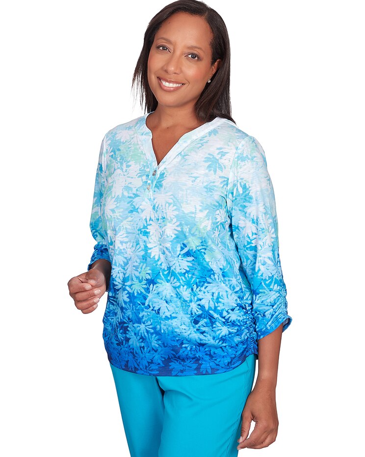 Alfred Dunner® Tradewinds Ombre Leaves Buttoned Split Neck Top image number 3