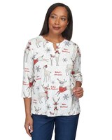 Alfred Dunner® Oh Deer Split Neck Top thumbnail number 1