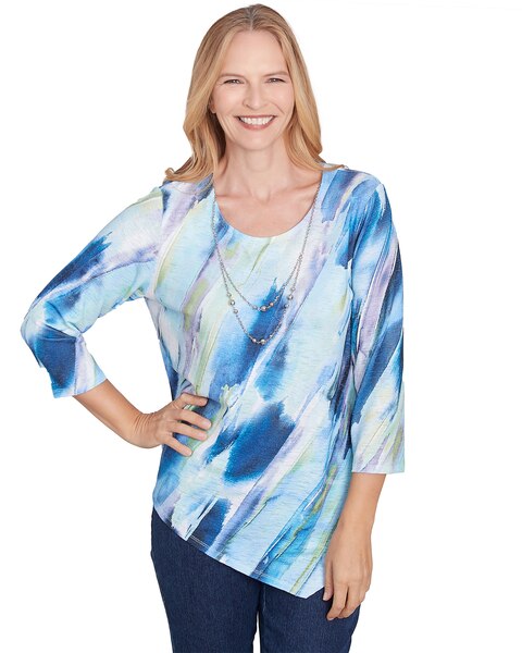 Alfred Dunner® Classics Diagonal Brushstroke Top with Necklace