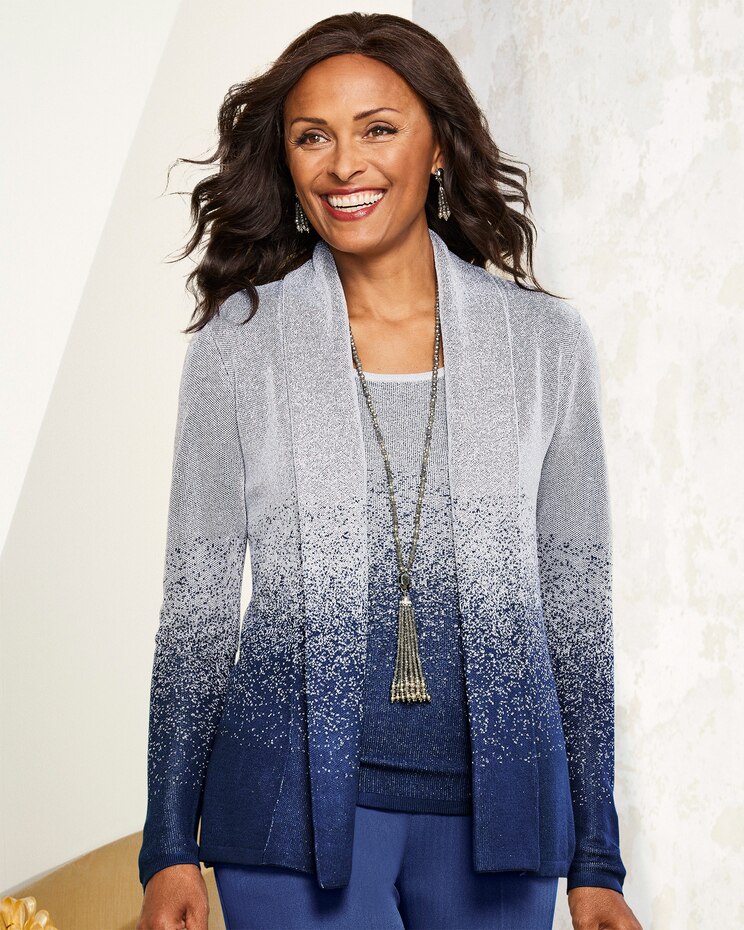 Ombré Shimmer Long Sleeve Cardigan Sweater image number 1