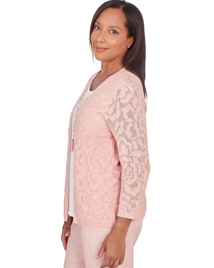 Alfred Dunner® English Garden Flower Stitch Two In One Top with Necklace image number 4
