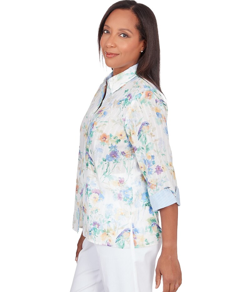 Alfred Dunner® Painted Birds Button Down Top image number 4