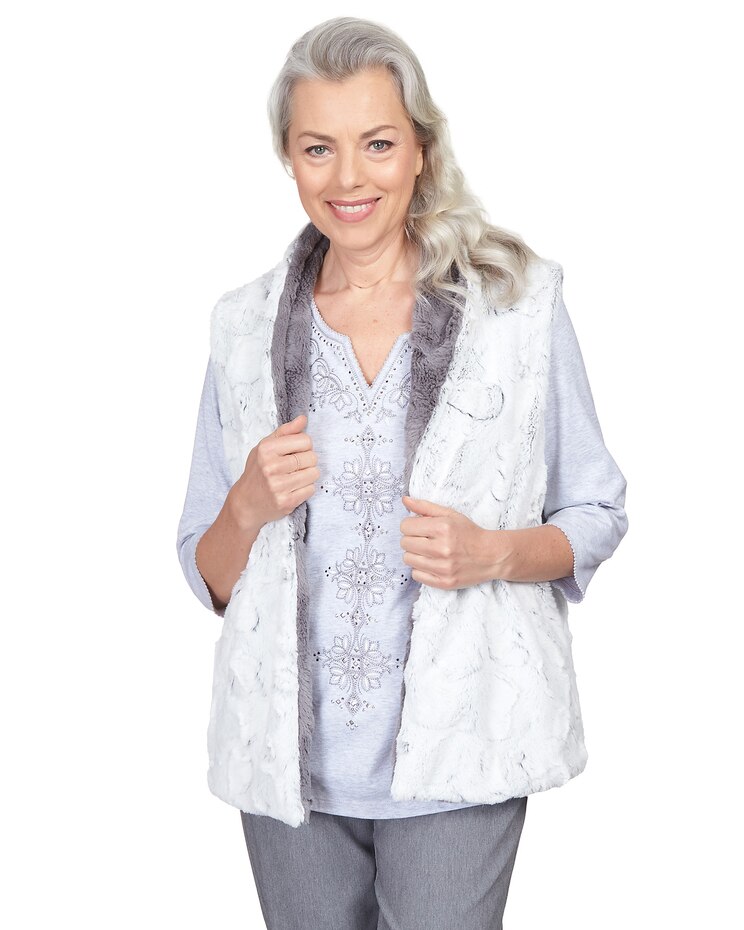 Alfred Dunner® Point Of View Reversible Collared Fur Vest image number 1