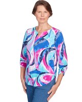 Alfred Dunner® Puff Print Stained Glass Swirl Split Neck Top thumbnail number 3