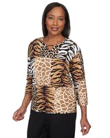 Alfred Dunner® Split Neck Animal Patch Top thumbnail number 6