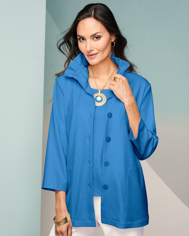 Look-Of-Linen Ruffle Collar Jacket image number 1