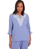 Alfred Dunner® Summer Breeze Embroidered Top with Tie Sleeves thumbnail number 1