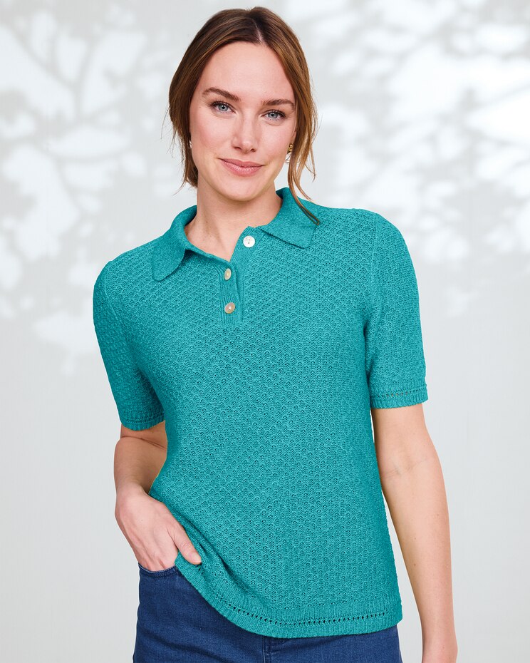 Linen/Cotton Honeycomb Polo image number 1