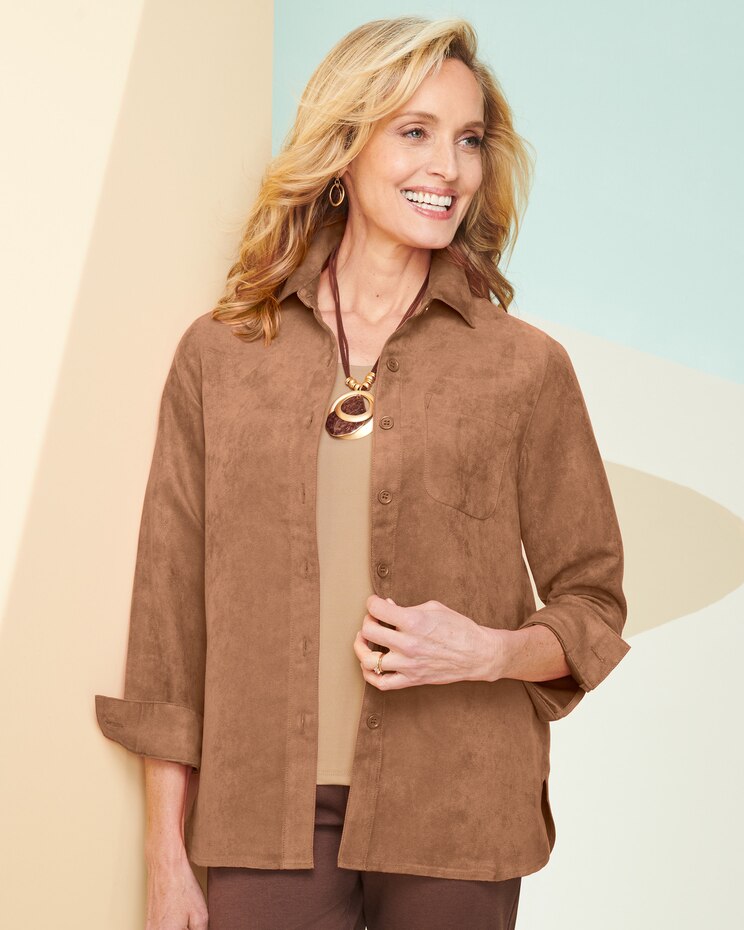 Microsuede Long Sleeve Shirt Jacket image number 1