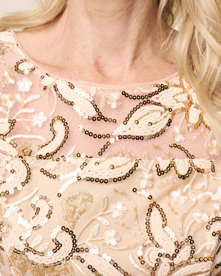 Tea Length Embroidered A-Line Sequin Dress image number 3