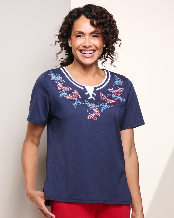 Butterfly Yoke Tee by Alfred Dunner image number 1
