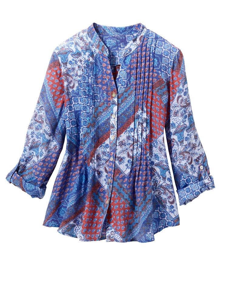Patchwork Print Tab Sleeve Top image number 1