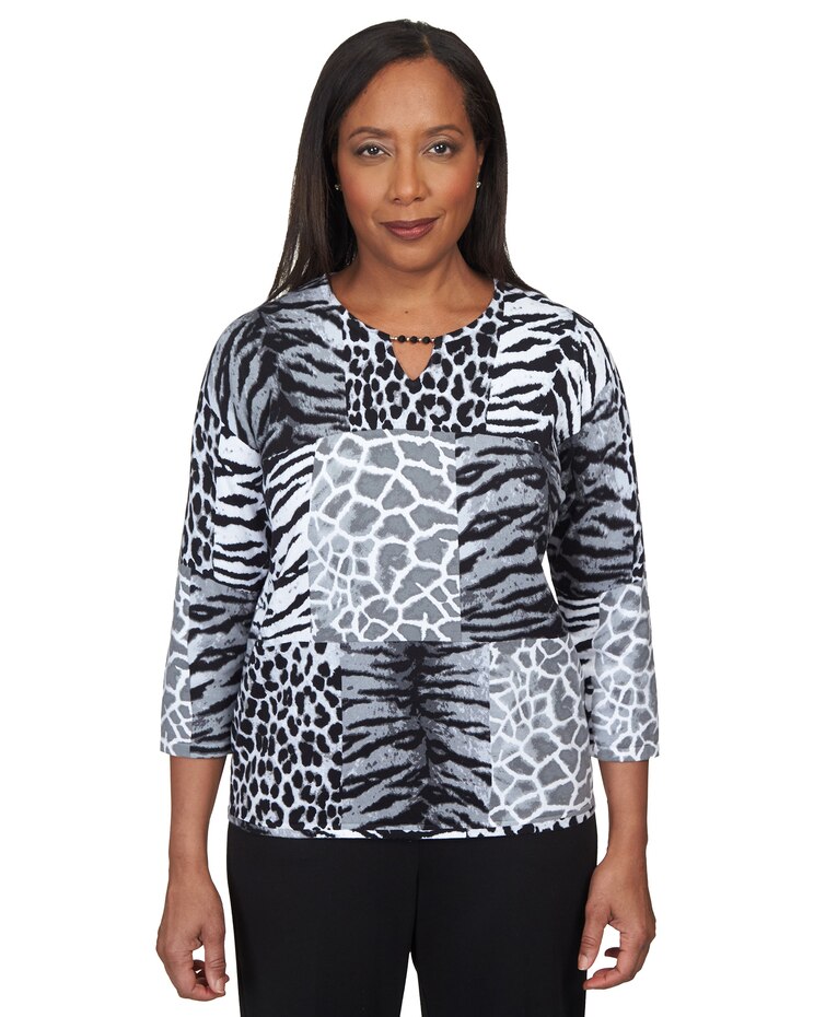 Alfred Dunner® Split Neck Animal Patch Top image number 1